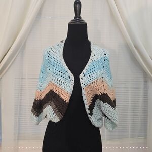 Crochet Vest with Blue and Brown Accents